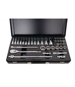 Socket Set 1/2" Drive 120XP Standard & Deep 6pt Metal Case MET/SAE 36Pc 