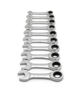 Wrench Set Combination Ratcheting Stubby Tray MET 10Pc