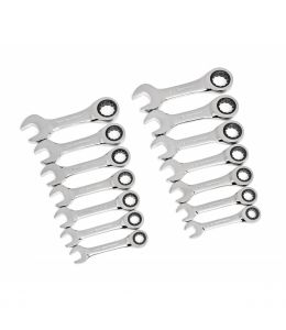 14 PC. 12 POINT STUBBY RATCHETING SAE/METRIC COMBINATION WRENCH SET