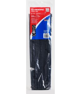 Crescent Cable Ties 550mm x 7.6mm Black Heavy Duty 100Pk
