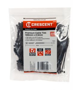 Crescent Cable Ties 100mm x 2.5mm Black 500Pk