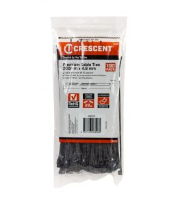 Crescent Cable Ties 200mm x 4.6mm Black 100Pk
