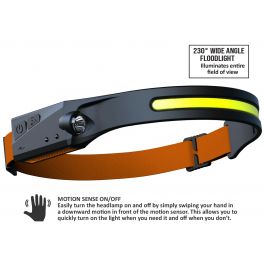 HEADLAMP - DUAL LIGHT COB LED - SLIMLINE - MOTION SENSE ON/OFF