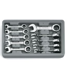 Wrench Set Combination Ratcheting Stubby Tray MET 10Pc