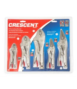 Crescent 5 Pc. 5",7" & 10" Curved Jaw and 6" & 9" Long Nose Locking Pliers with Wire Cutter