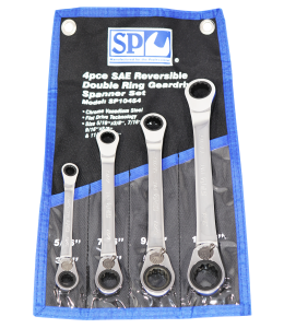 SET SPANNER DOUBLE RING REVERSIBLE GEARDRIVE 4PC SAE SP TOOLS