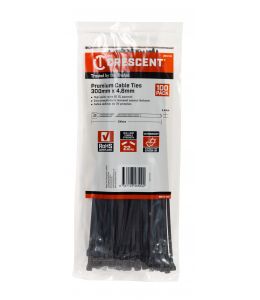 Crescent Cable Ties 300mm x 4.8mm Black 100Pk